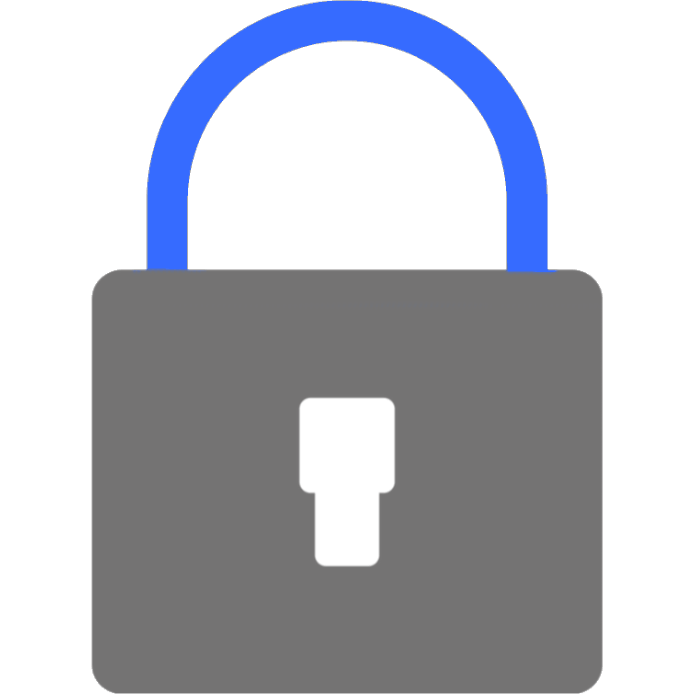 A gray padlock with a blue handle on a white background.