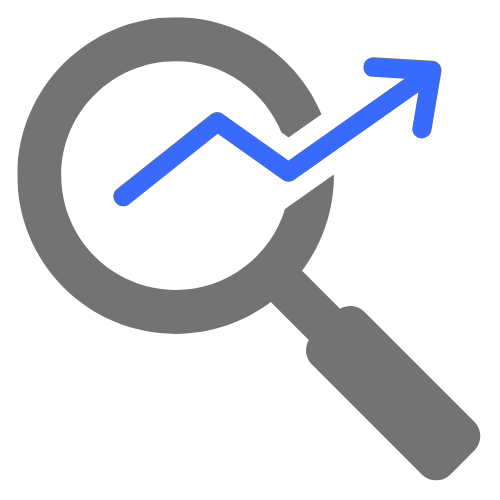 A magnifying glass with a graph inside of it.