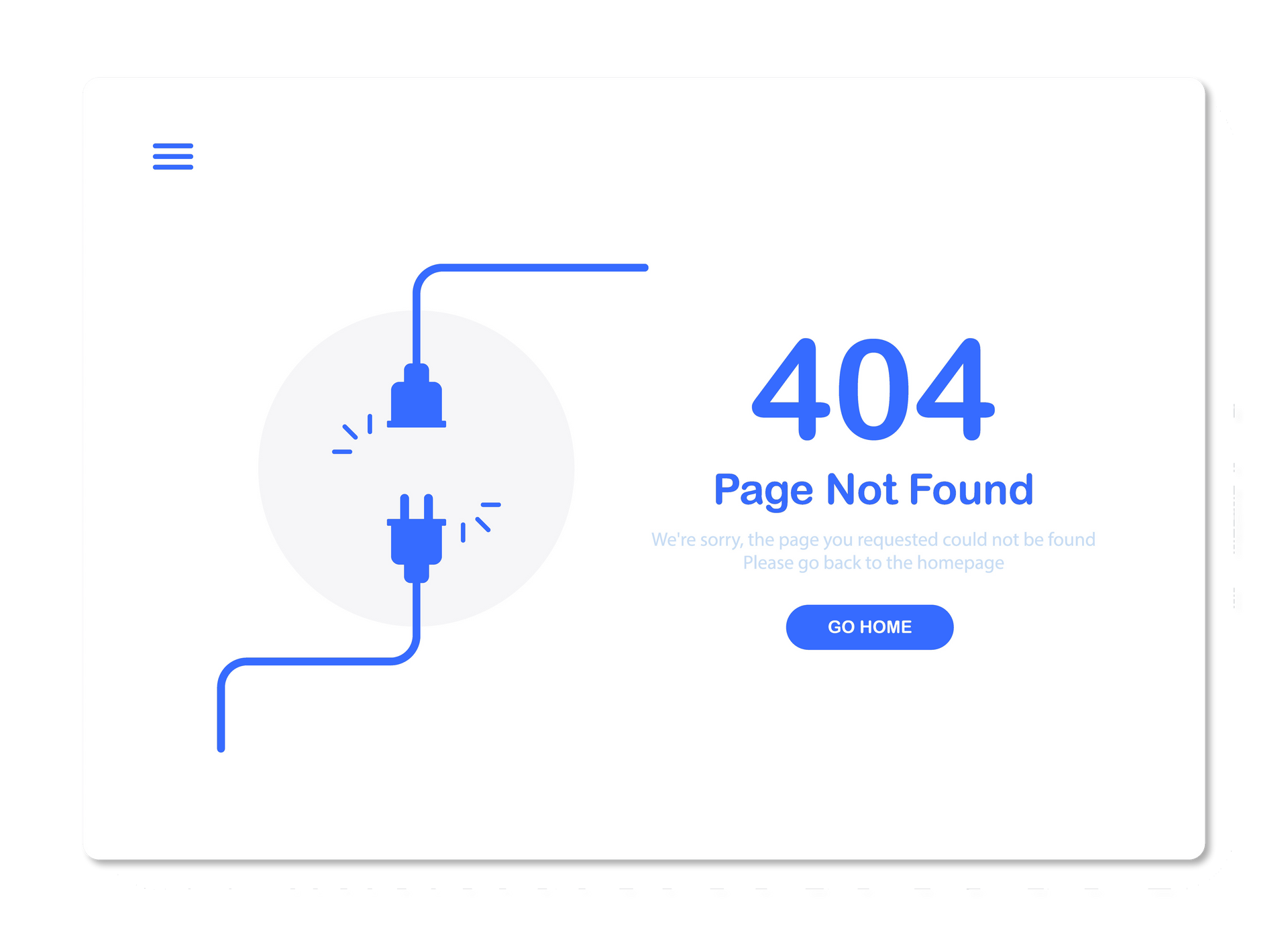 A page not found page with a plug plugged into it.