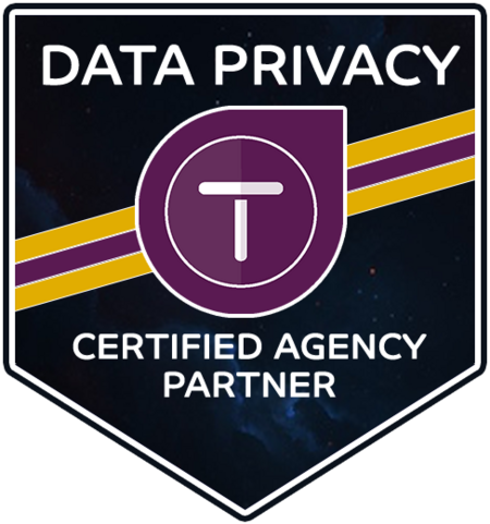 A badge that says data privacy certified agency partner