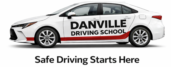 Danville Driving School logo in black and red with a red underline
