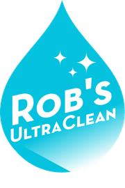 Logo for Robs UltraClean: pressure washer spraying blue water; black and blue text.