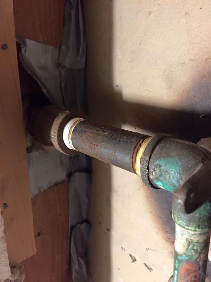 They used black iron gas pipe to install the outside faucet and wondered why they had rusty water