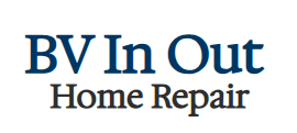 A blue and white logo for bv in out home repair