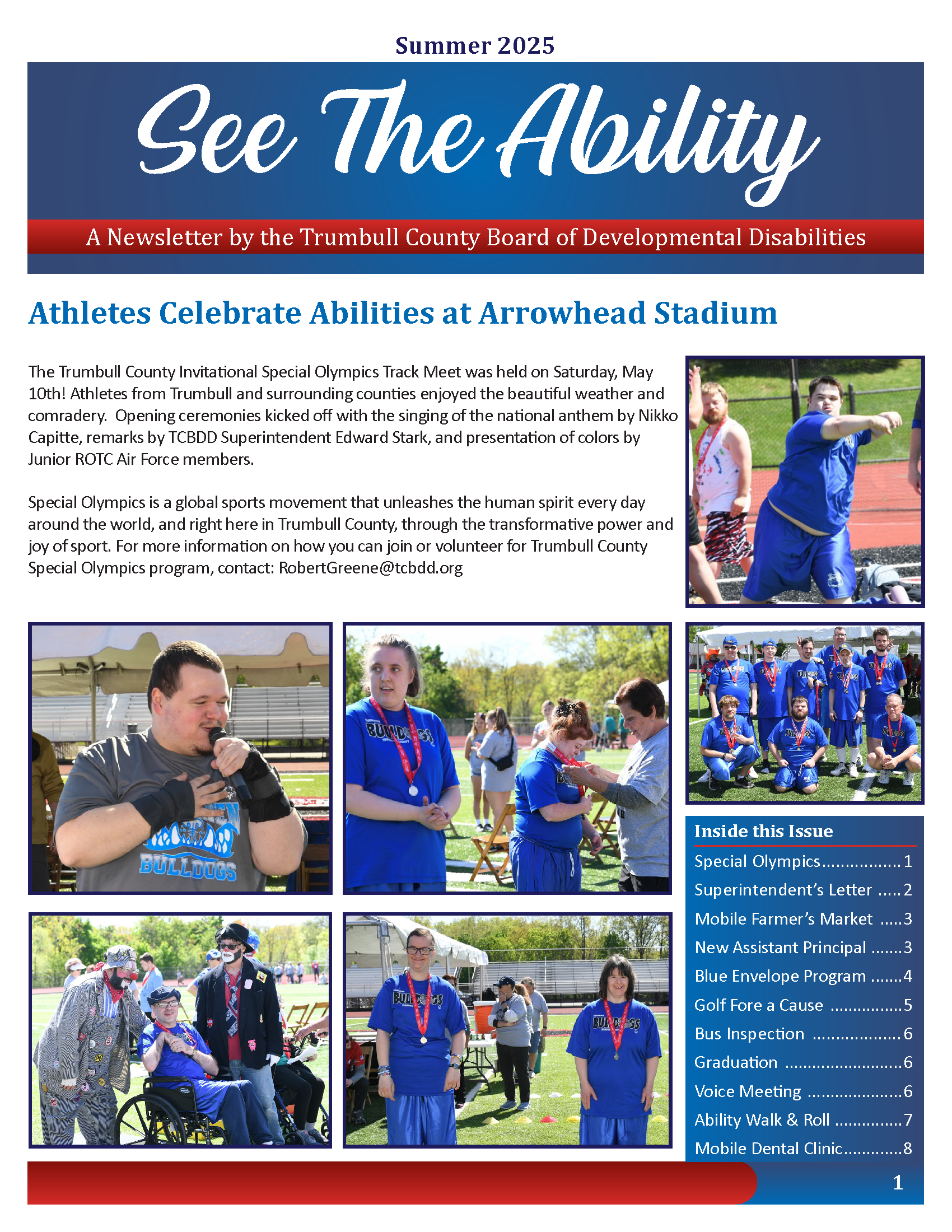 Newsletter: Athletes celebrate ability at Armuchee Stadium. Team photos and action shots.
