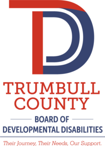 Logo for Trumbull County Board of Developmental Disabilities: red and blue 