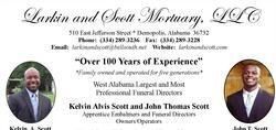 Larkin and Scott Mortuary LLC “Over 100 Years of Experience” memorial flyer with three men’s portraits