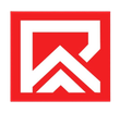 Red geometric logo with a white angular house or chevron shape inside a red square border