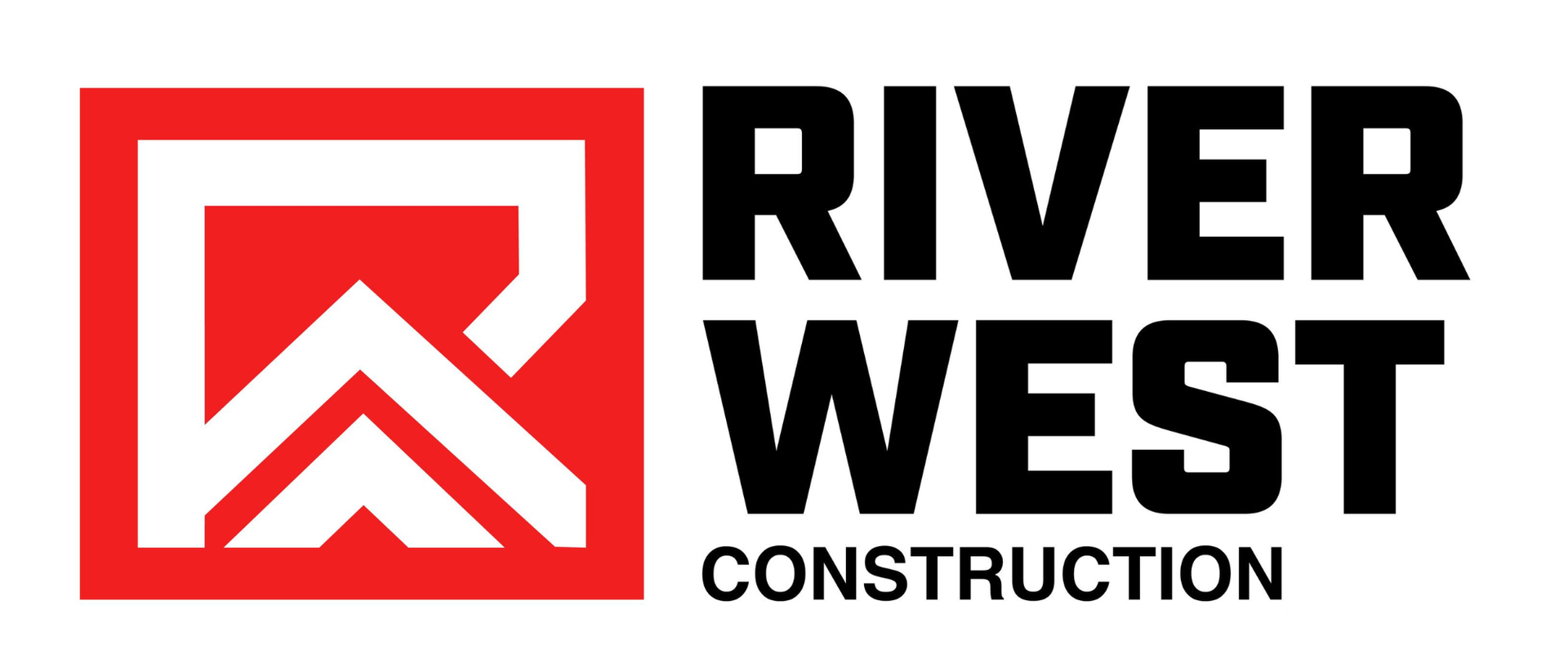 River West Construction logo with red square emblem and bold black text