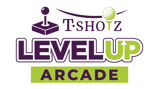 A logo for a bowling alley called level up arcade