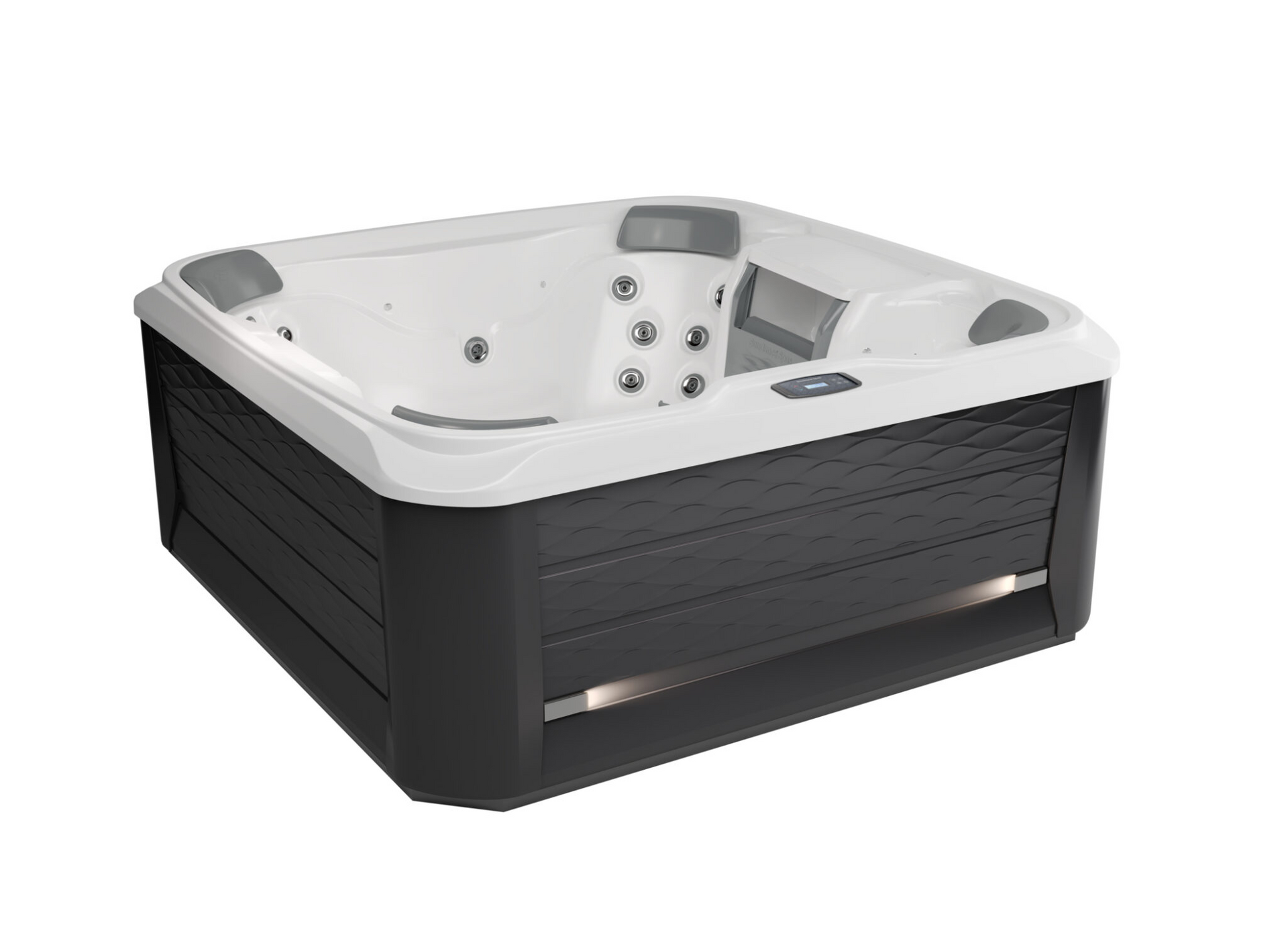 A white and black hot tub on a white background.