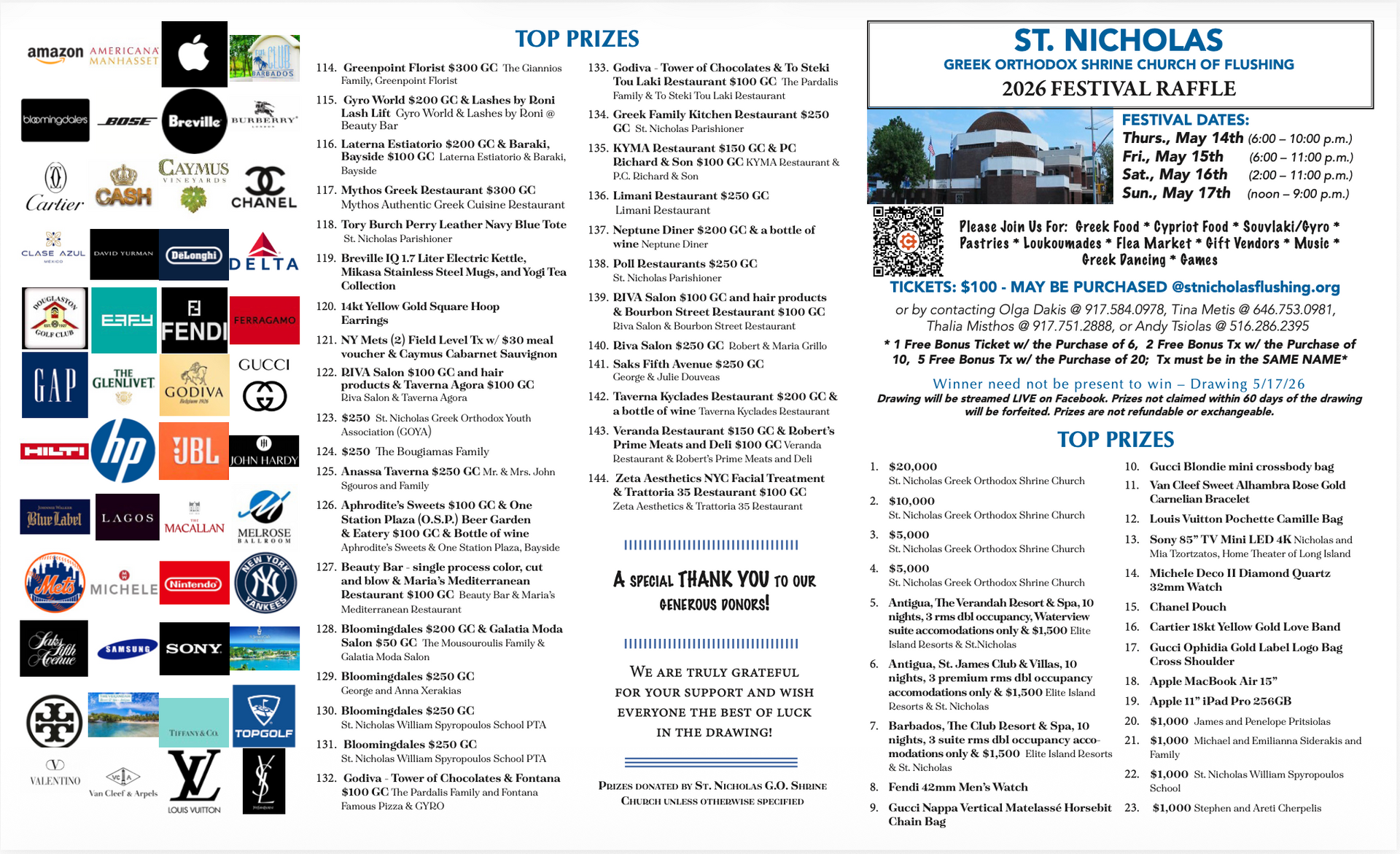 St. Nicholas school flyer with logos, top picks list, and a campus/building photo on a white background