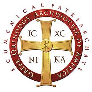 Golden Orthodox cross seal with red circular text reading “Ecumenical Patriarchate of Constantinople”