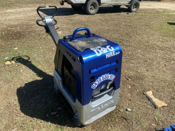 Blue and silver plate compactor with 