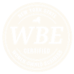 The logo for certified woman owned business is white