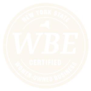 The logo for certified woman owned business is white
