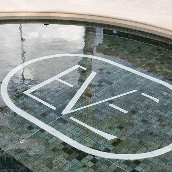 EVE in tile on a tiled pool surface,