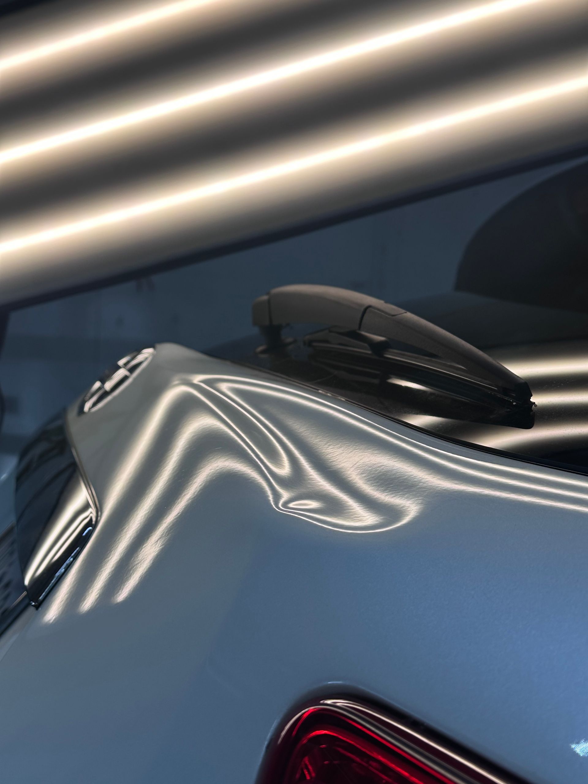 Large creased dent, rear hatch dent