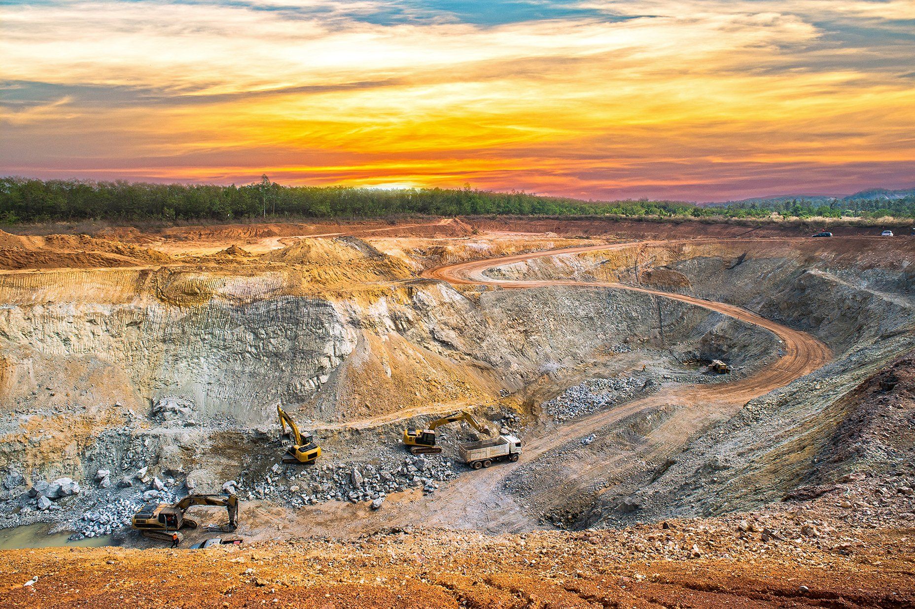 aerial view opencast mining quarry lots