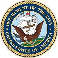 U.S. Navy seal with eagle and ship on water, surrounded by text
