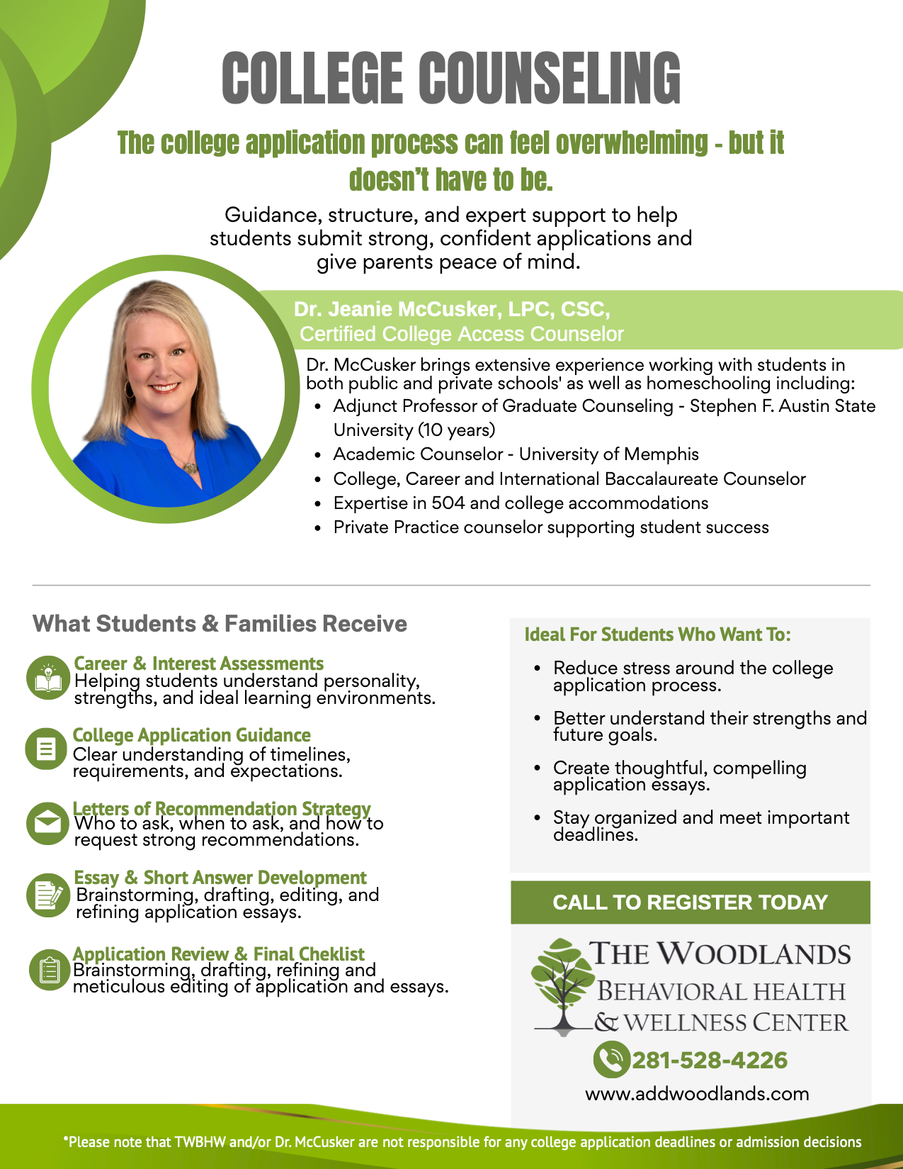 College Essay & application bootcamps flyer