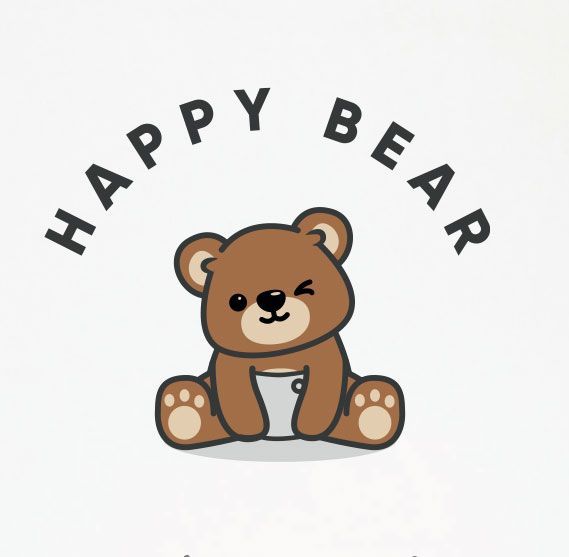 Logo di un simpatico orsetto di peluche marrone con la scritta «HAPPY BEAR» arcuata sopra di lui