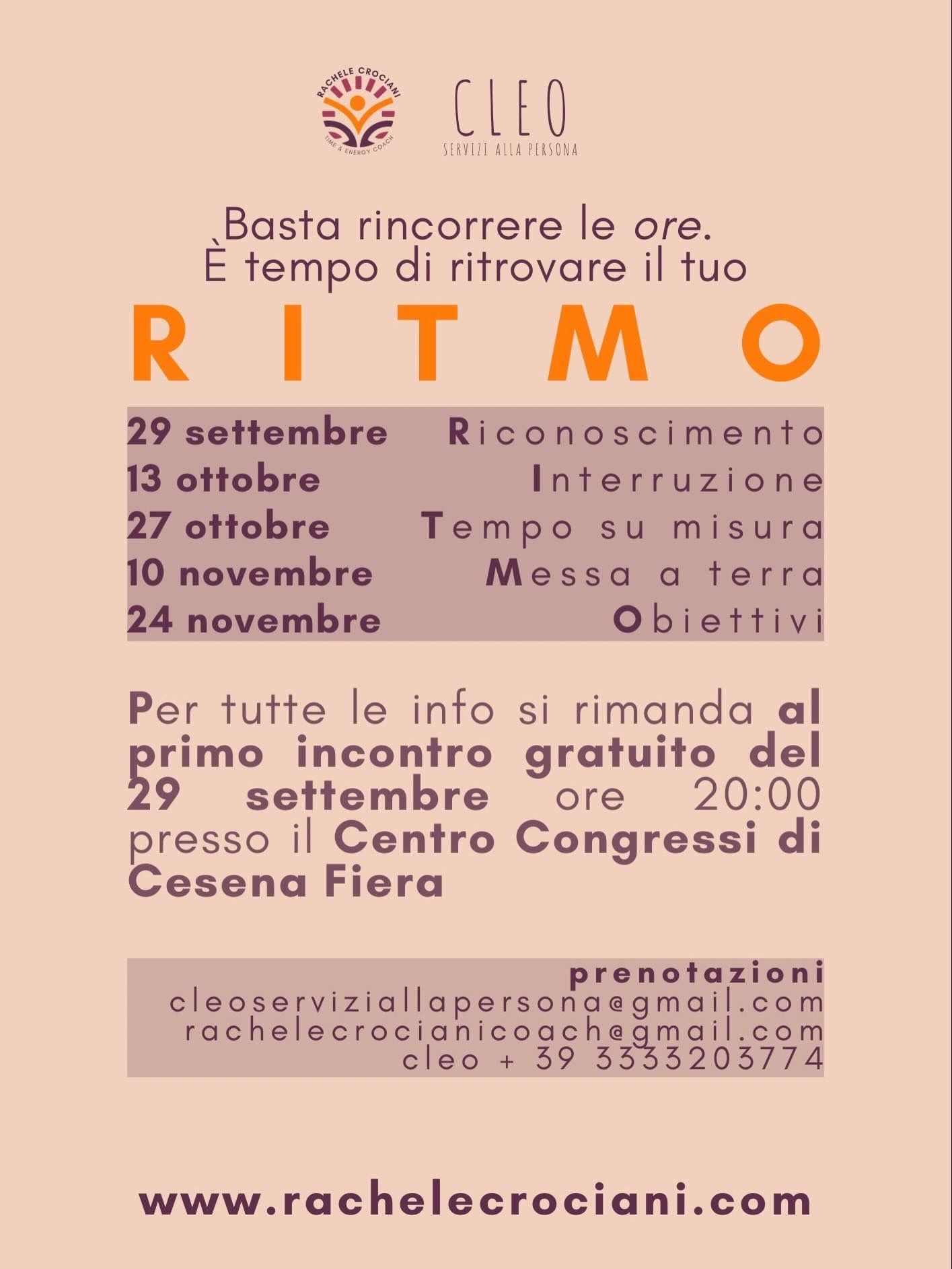 Locandina per “RITMO” al CESA, con scritte arancioni e date degli eventi in Italia.