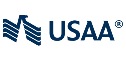 USAA logo: blue stylized eagle and American flag graphic with 