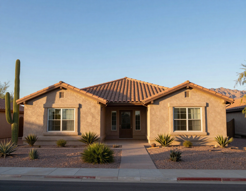Well-kept Arizona home under a clear blue sky