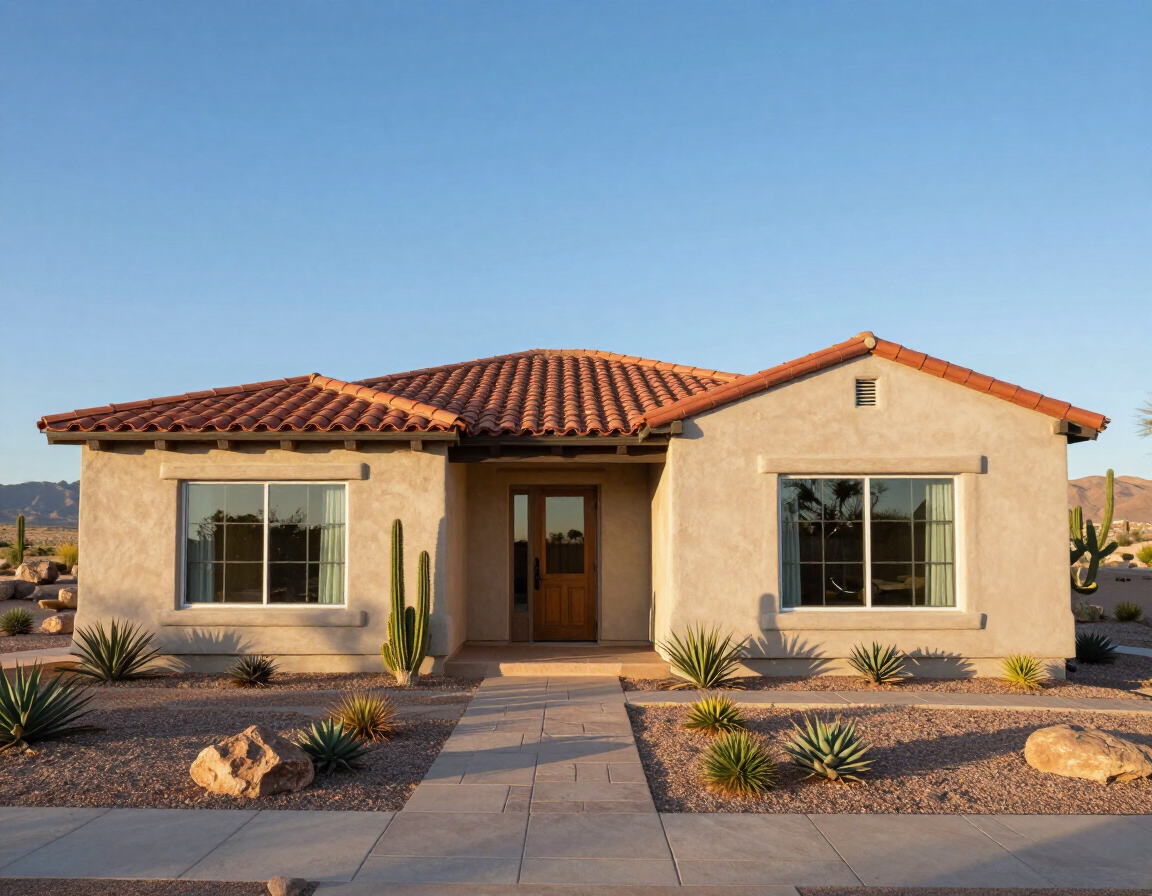 A well-kept Arizona home under a clear blue sky