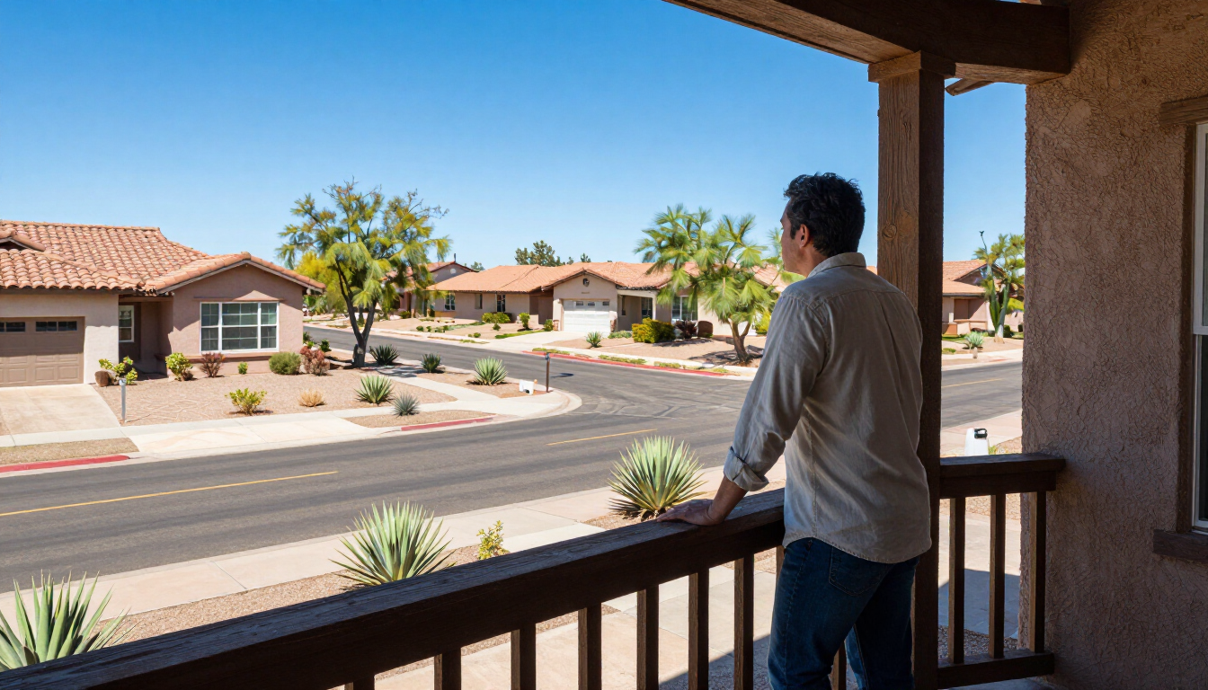 Homeowner looking across a bright Arizona neighborhood