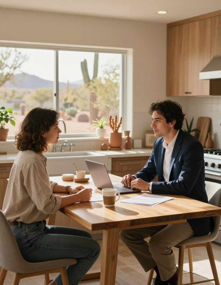 Homeowner consultation at a bright Arizona kitchen table