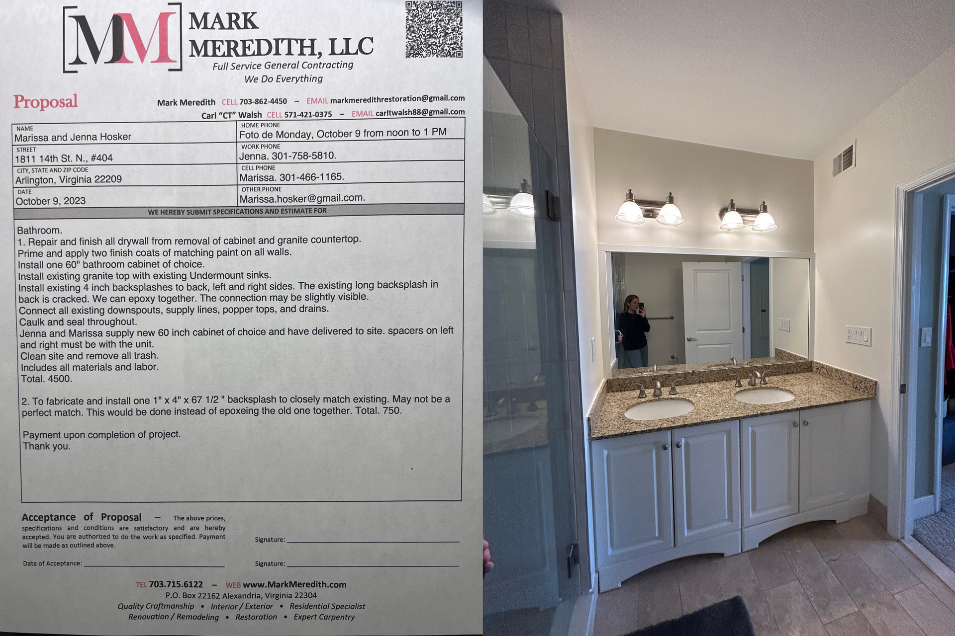 A picture of a bathroom next to a proposal