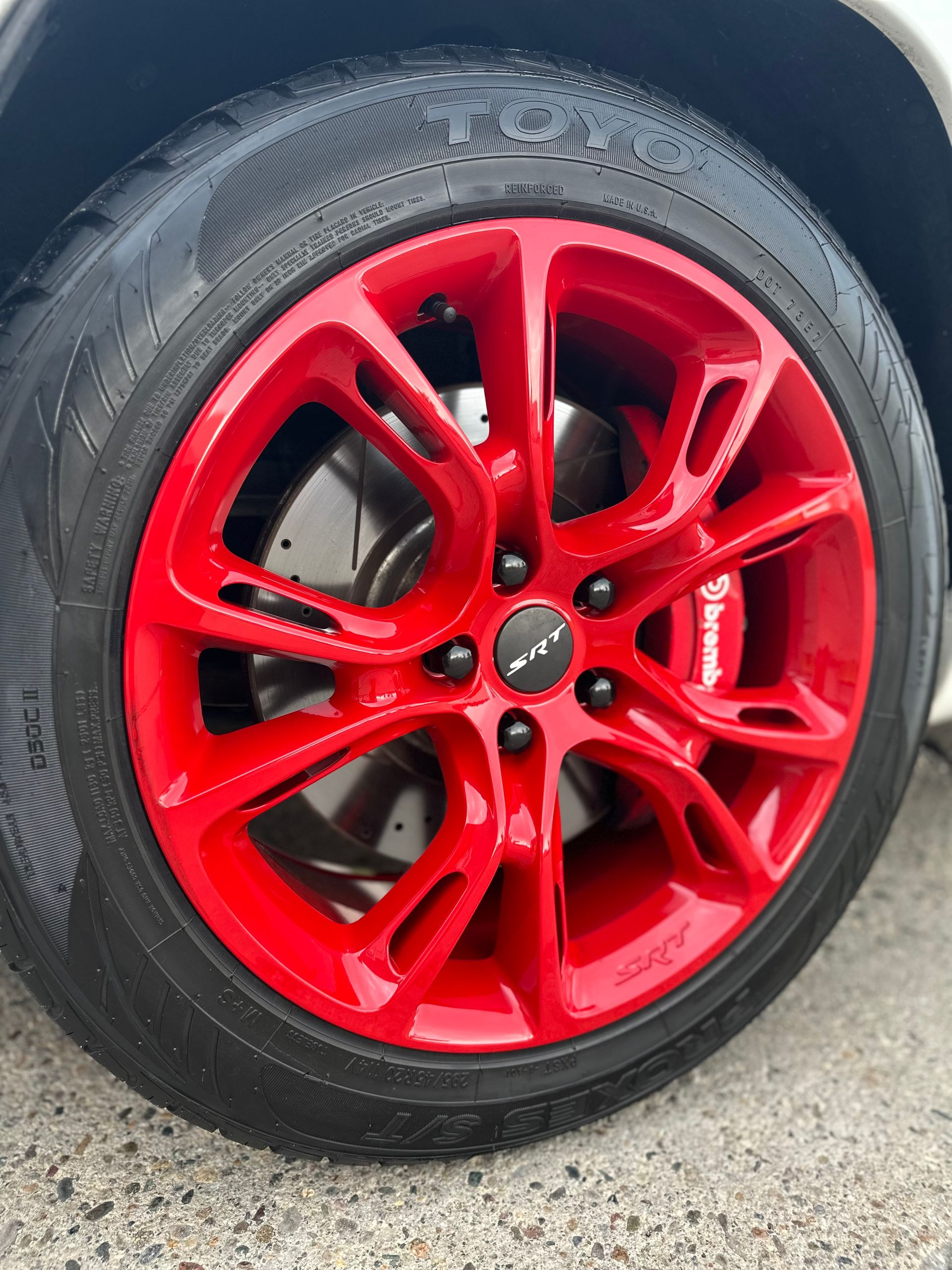 Orange powder coating on wheel