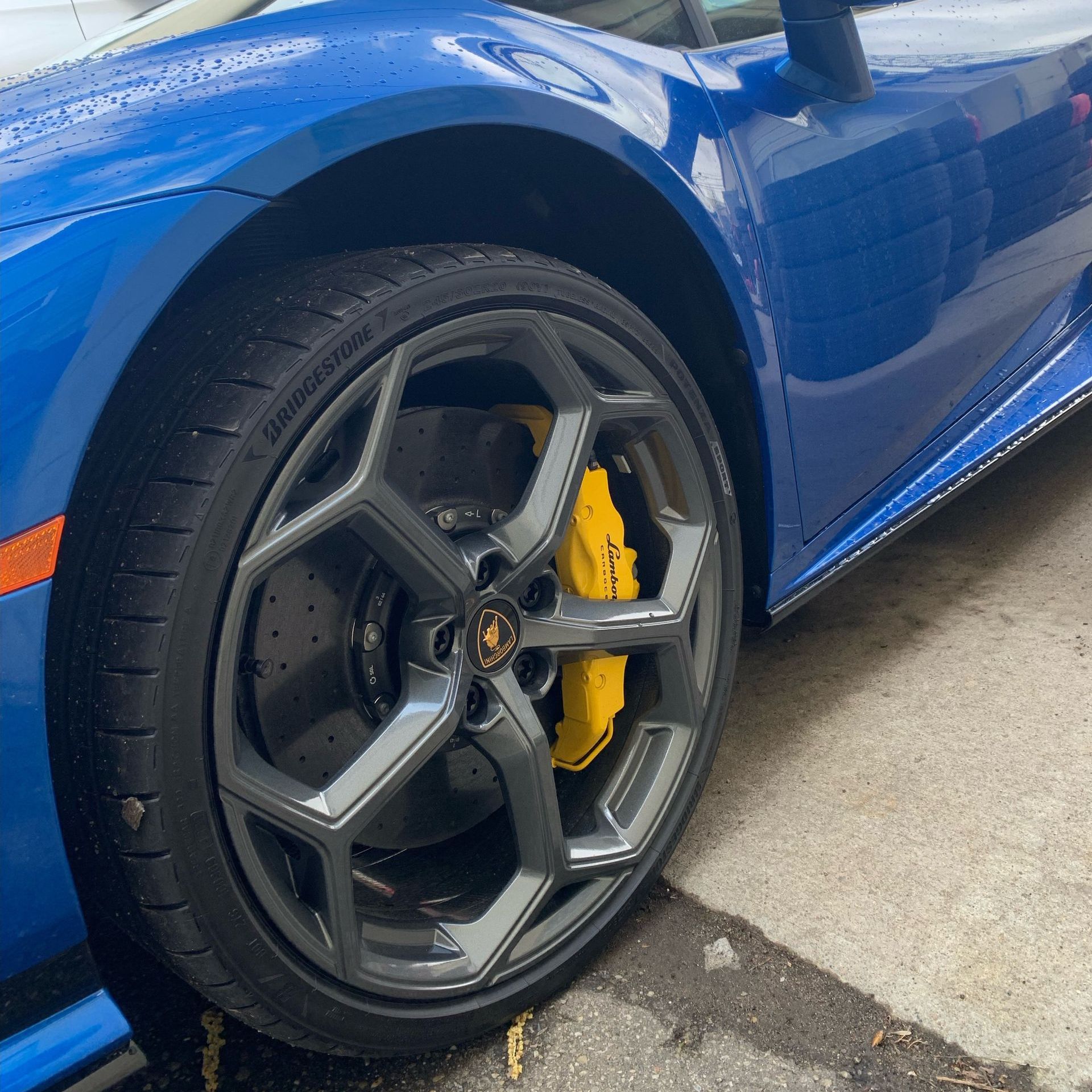 Grey powder coating on Lamborghini wheels