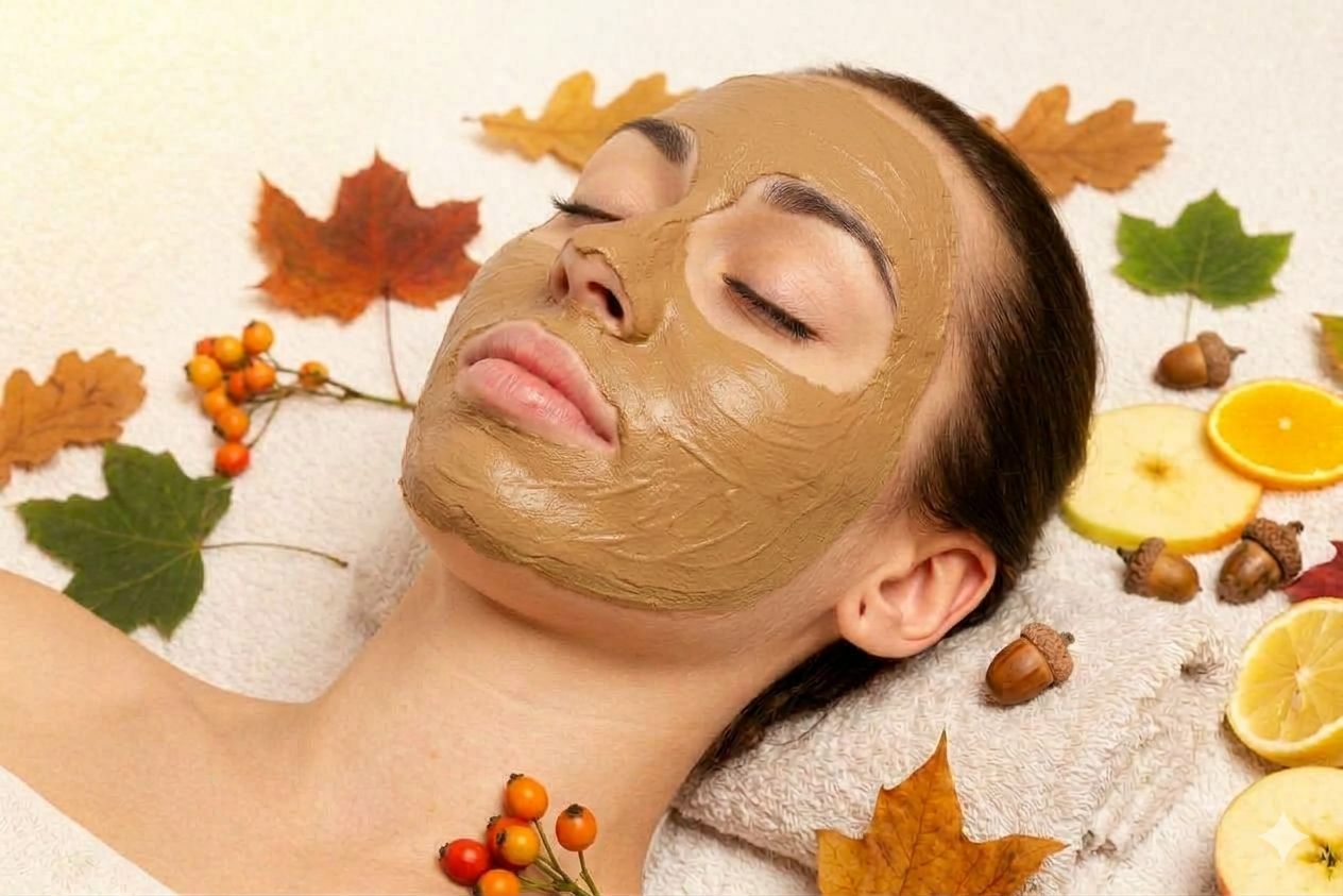 A person receives a facial mask treatment while lying back in a spa chair.