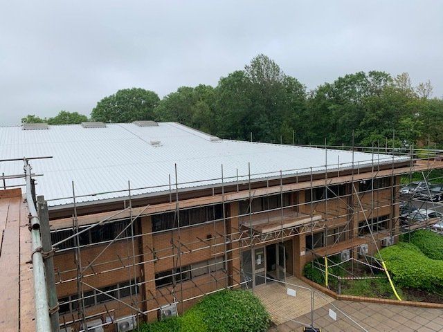Profiled metal roof on the Princess of Wales Hospital in Bridgend