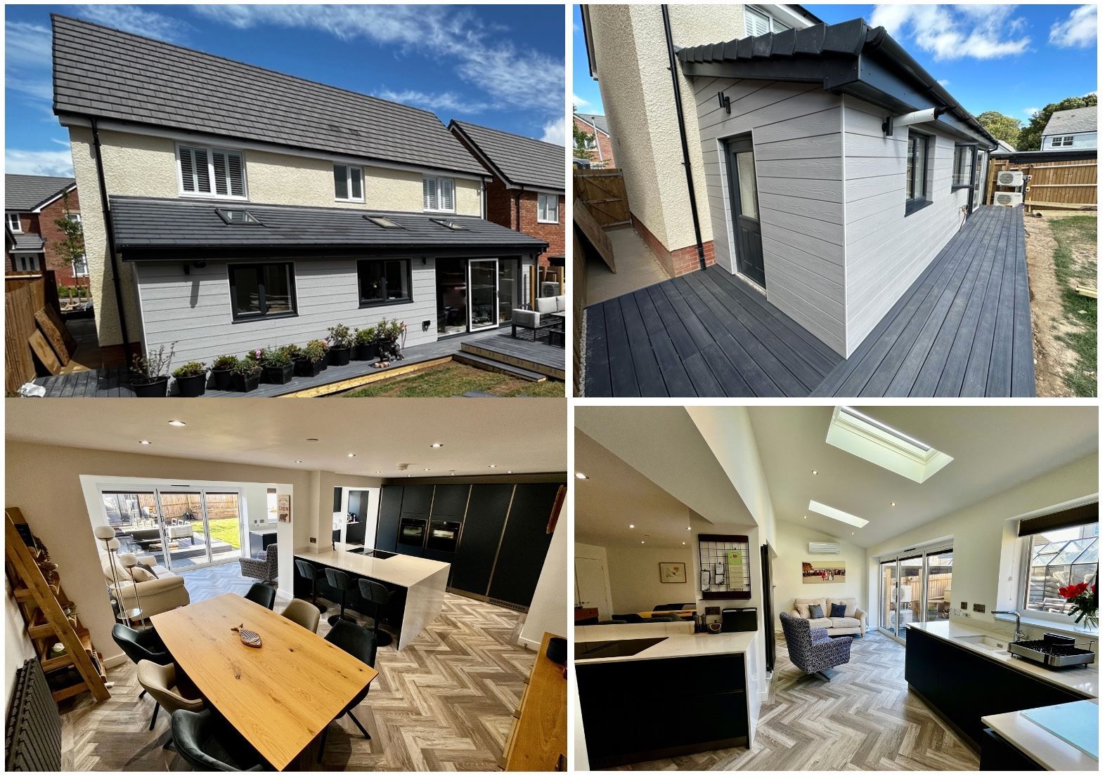 Extension on a new build property, fitted kitchen and utility, bi-fold doors, velux windows