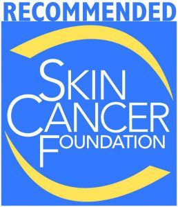 Skin Cancer Foundation logo: blue background with white text and a yellow arc; 