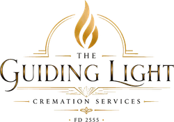 The Guiding Light Cremation Services logo in gold and black with a flame icon and arched lines