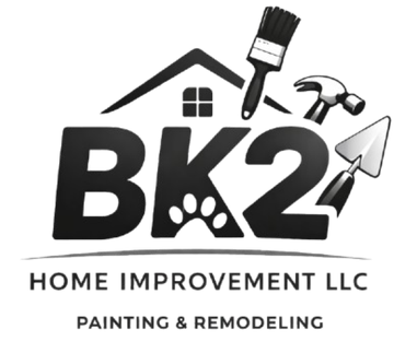 Logo for BK2 Home Improvement: a house shape above the letters BK2, with a paw print in the B, tools, and text "Home Improvement LLC" and "Painting & Remodeling".