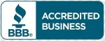 A blue sign that says accredited business on it.