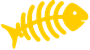 A yellow fish skeleton on a white background