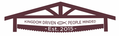 Logo with maroon roofline, fish and text “Kingdom Driven People Minded – Est. 2015.”