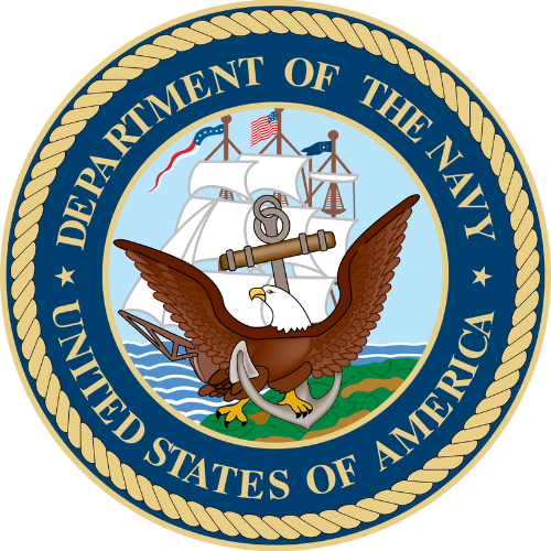 The Seal of the Department of the Navy features a bald eagle perched on an anchor in front of a ship at sea.