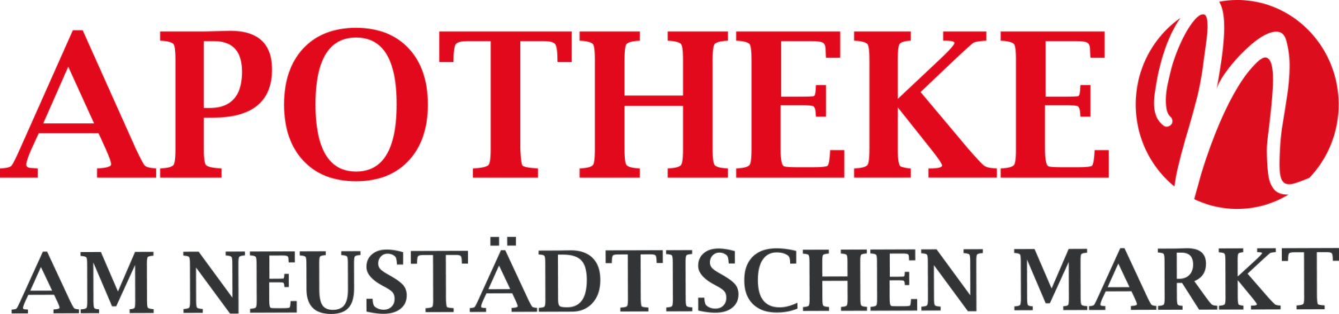 A red and white logo for apotheke am neustadtischen markt