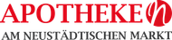 A red and white logo for apotheke am neustadtischen markt