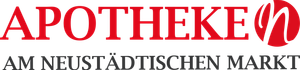 A red and white logo for apotheke am neustadtischen markt