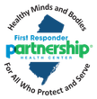 Logo for First Responder Partnership Health Center. Blue and green text, states map outlines.