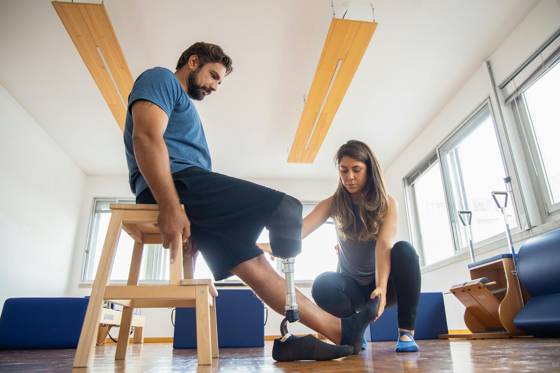 patients at home can receive ocupational therapy, which is the optimal type of therapy for lower body mobility, strenghtening and conditioning, walking sitting and the use of assistive ambulation devices